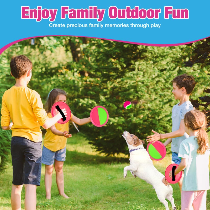 Qrooper Kids Outdoor Toys - Toss and Catch Game Set, Outside Yard Camping Beach Pool Toys Games for Boys Girls 3 4 5 6 7 8 9 10 Year Old, 4 Paddles 4 Balls (Pink+Pink) - Image 4
